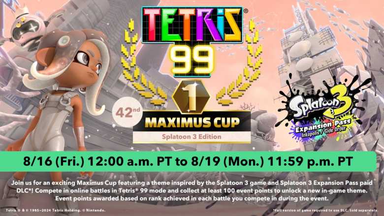 Splatoon 3 comes to Tetris 99 on Aug. 16th, 2024